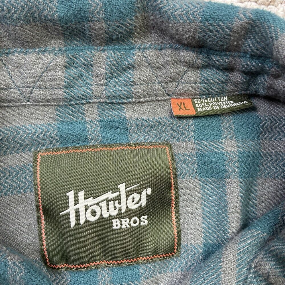 Howler Brothers Harkers Long-Sleeve Flannel Shirt Blue Gray Plaid Size XL - Picture 2 of 7